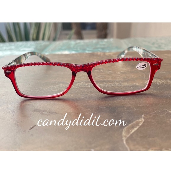 NWT Translucent Red & Camo W/Red Crystals Bling Reader Glasses With Case 1.25 - Picture 3 of 10
